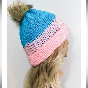 Handmade pink and blue beanie